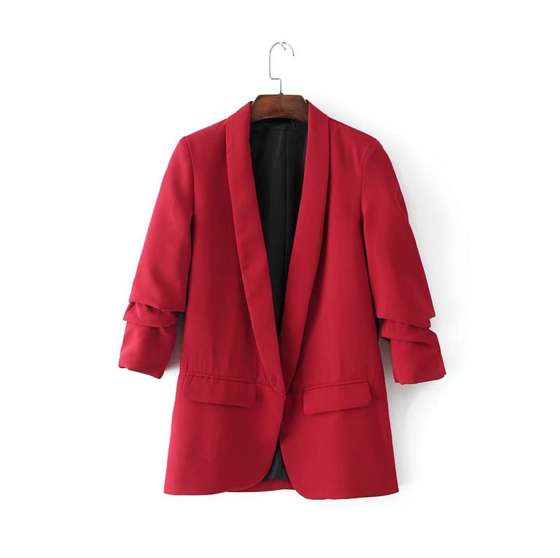 Buttonless pleated sleeve blazer - Heritage cosmetics and beauty care