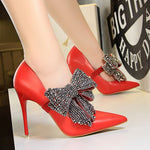 Single high heels with rhinestone bow - Heritage cosmetics and beauty care