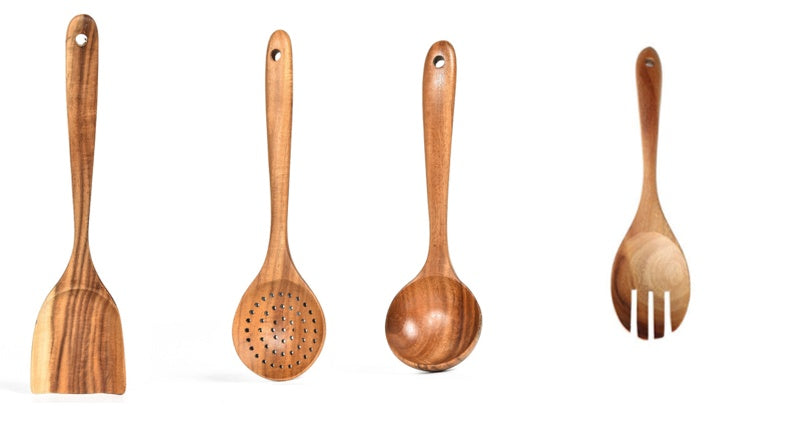 Teak Natural Wood Tableware Spoon Ladle Turner Rice Colander Soup Skimmer Cooking Tool Sets Spoon Scoop Kitchen Tools Gadgets - Heritage cosmetics and beauty care