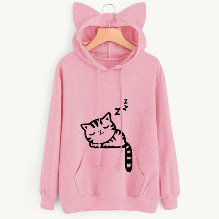 Female Women Casual Hoodies Sweatshirt Long Sleeve Hoody Cute Ears Printed Hoodies Tracksuit outerwear Sweatshirt - Heritage cosmetics and beauty care