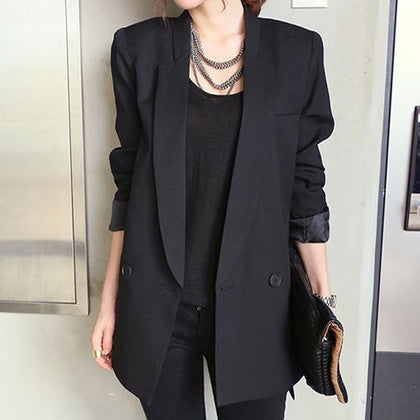 Solid Long Style Black Women Jacket and Blazer Female Notched Collar Asymmetrical Chic Ladies Blazers feminino - Heritage cosmetics and beauty care