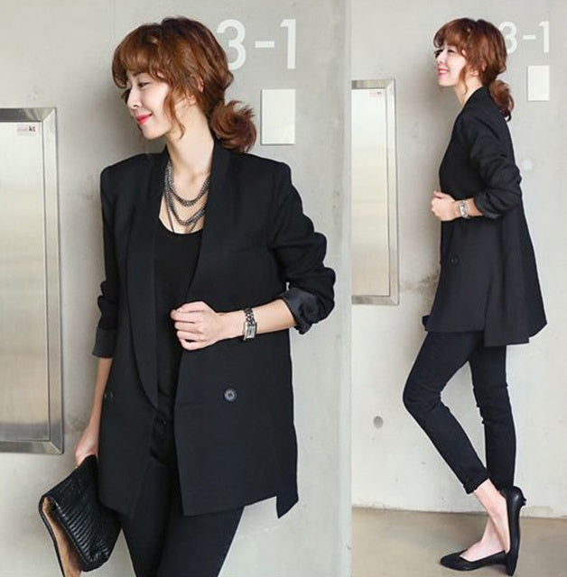 Solid Long Style Black Women Jacket and Blazer Female Notched Collar Asymmetrical Chic Ladies Blazers feminino - Heritage cosmetics and beauty care