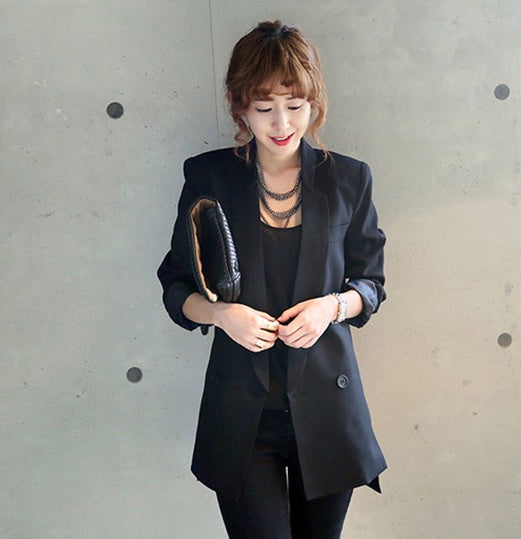 Solid Long Style Black Women Jacket and Blazer Female Notched Collar Asymmetrical Chic Ladies Blazers feminino - Heritage cosmetics and beauty care