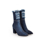 Denim short boots with thick heels - Heritage cosmetics and beauty care