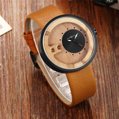 Fashion Top Brand Wooden Watch Men Exquisite Carving Hollow Design Male Clock Unique Green Leather Quartz Wood Watches - Heritage cosmetics and beauty care