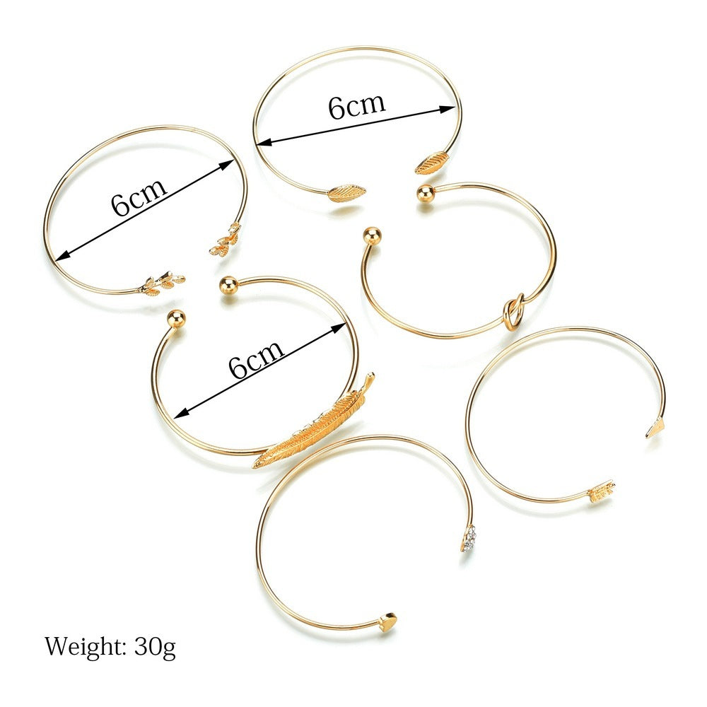 6-piece set of European and American popular love leaf peach heart bracelets - Heritage cosmetics and beauty care