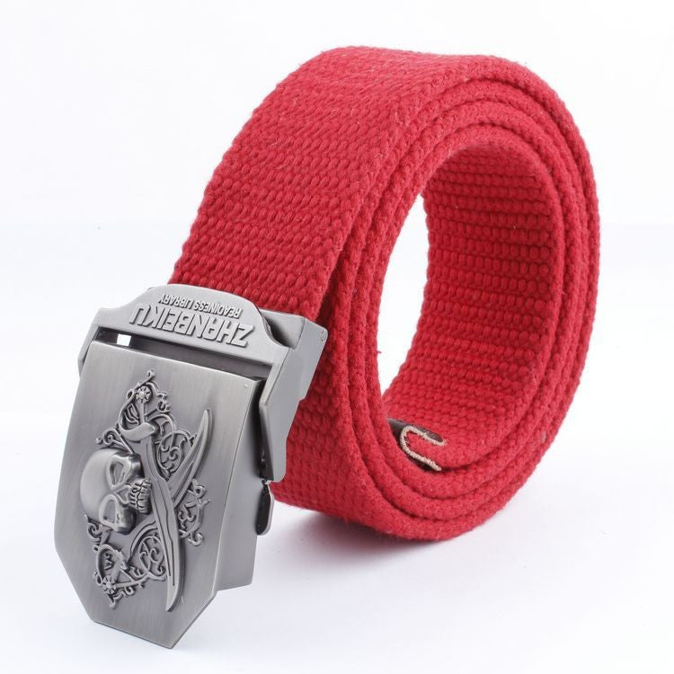 Casual And Versatile Double Knife Skull Canvas Belt - Heritage cosmetics and beauty care