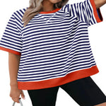 Women's Casual Versatile Striped Loose T-shirt - Heritage cosmetics and beauty care