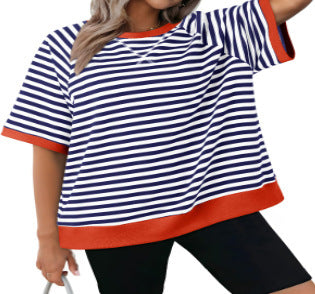 Women's Casual Versatile Striped Loose T-shirt - Heritage cosmetics and beauty care