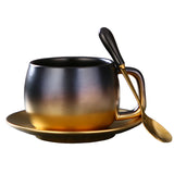 Simple Coffee Cup Set Gradient Gold Matte Black Gold Rim Coffee Cup