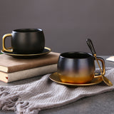 Simple Coffee Cup Set Gradient Gold Matte Black Gold Rim Coffee Cup