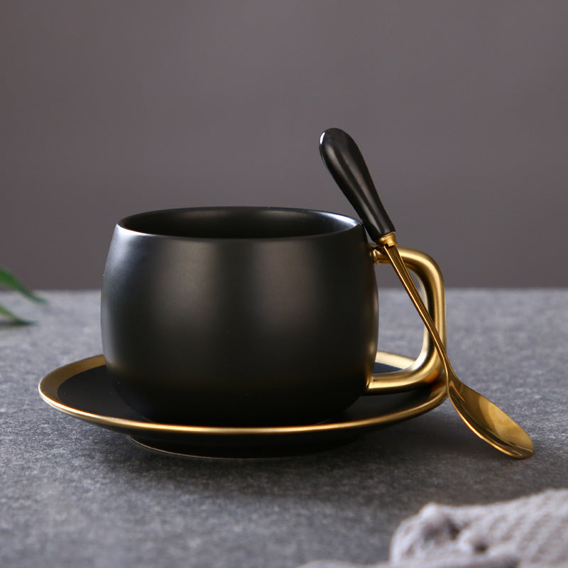 Simple Coffee Cup Set Gradient Gold Matte Black Gold Rim Coffee Cup