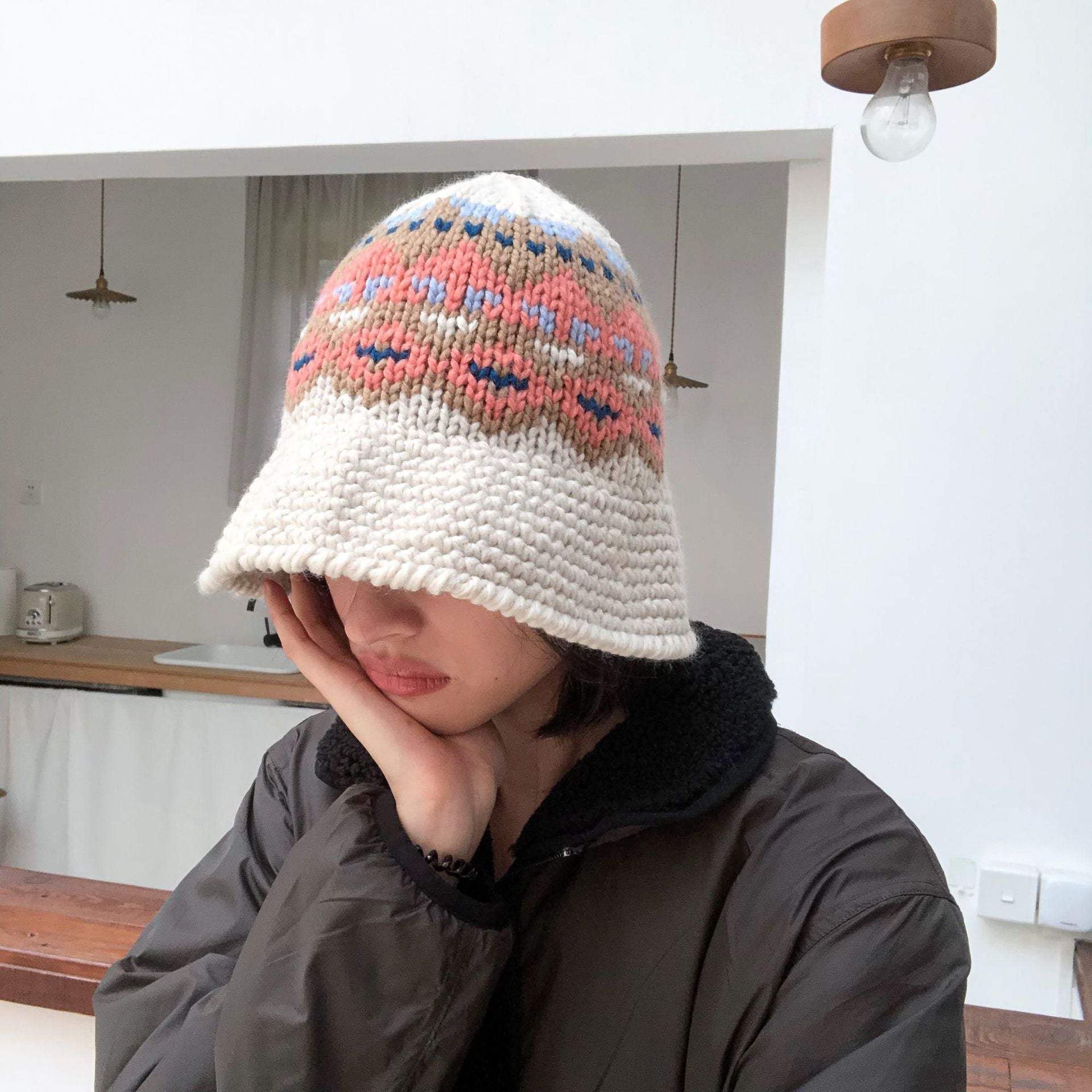 Female Knitting Bucket Hats Harajuku Bucket Hat Fishing Outdoor Panama Hip Hop Cap - Heritage cosmetics and beauty care