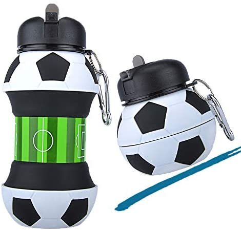 Football Soccer Silicone Water Bottle with Straw Foldable Collapsible Travel Non-toxic Bottles Innovating Camping - Heritage cosmetics and beauty care