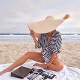 25CM Wide Brim Oversized Beach Hats For Women Large Straw Hat UV Protection - Heritage cosmetics and beauty care