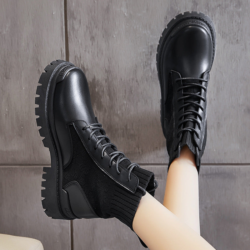 Spot Winter New High Top British Martin Boots Korean Fashion Short Boots Solid Lace Up Women"s Shoes - Heritage cosmetics and beauty care