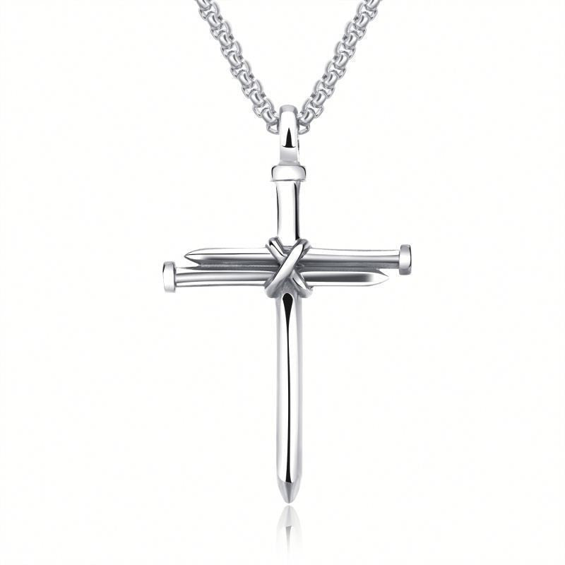 Steel Gold Black Color Fashion Mens Iron Nail Cross Pendant Necklace Stainless Steel 3mm Round Box Chain Jewelry Gift For Men - Heritage cosmetics and beauty care