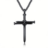 Steel Gold Black Color Fashion Mens Iron Nail Cross Pendant Necklace Stainless Steel 3mm Round Box Chain Jewelry Gift For Men - Heritage cosmetics and beauty care