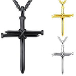 Steel Gold Black Color Fashion Mens Iron Nail Cross Pendant Necklace Stainless Steel 3mm Round Box Chain Jewelry Gift For Men - Heritage cosmetics and beauty care