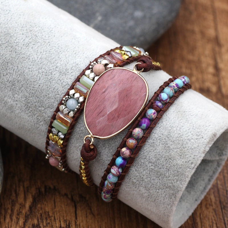 Handmade Beaded Bracelets for Women Natural Ross Quartz Bohemian Multilayer Bracelet Female Boho Jewelry - Heritage cosmetics and beauty care