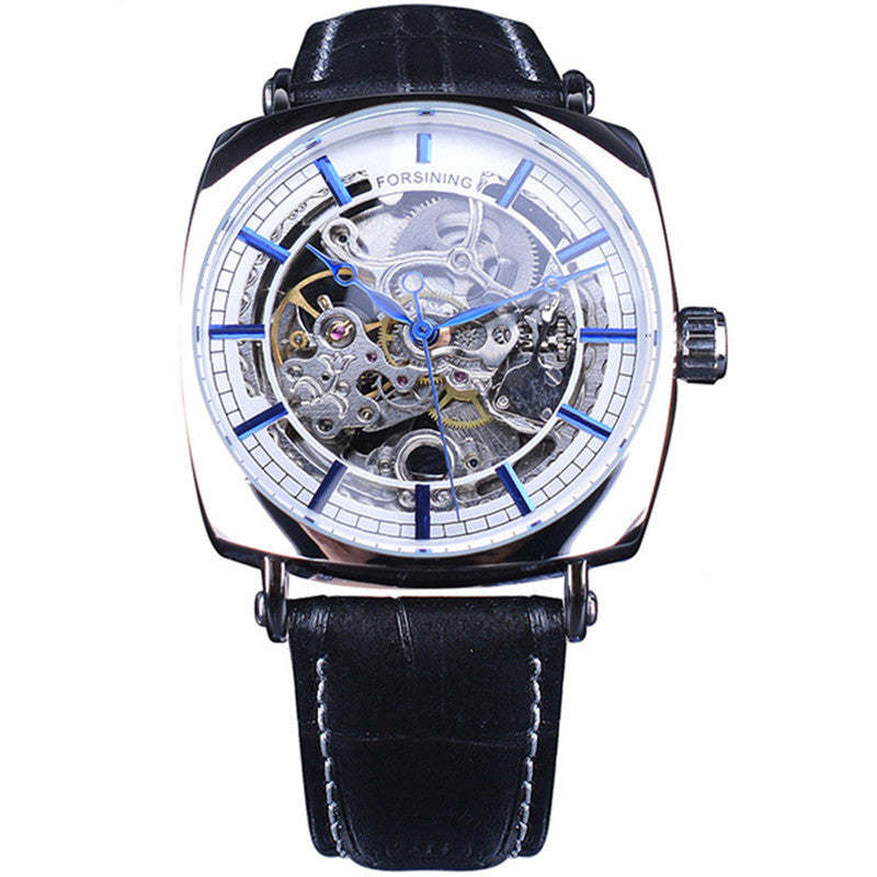 Forsining Black Genuine Leather Fashion Royal Luxury Gold Clock Transparent Skeleton Men Automatic Mechanical Watches Top Brand - Heritage cosmetics and beauty care