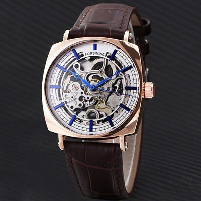 Forsining Black Genuine Leather Fashion Royal Luxury Gold Clock Transparent Skeleton Men Automatic Mechanical Watches Top Brand - Heritage cosmetics and beauty care