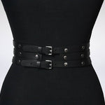 Women Black Leather Waist Belts Sexy Body Harness 3 Layer PU Metal Hoop Patchwork Rivet Belt for Lady - Heritage cosmetics and beauty care