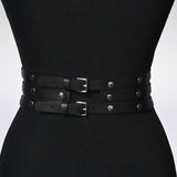 Women Black Leather Waist Belts Sexy Body Harness 3 Layer PU Metal Hoop Patchwork Rivet Belt for Lady - Heritage cosmetics and beauty care