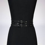 Women Black Leather Waist Belts Sexy Body Harness 3 Layer PU Metal Hoop Patchwork Rivet Belt for Lady - Heritage cosmetics and beauty care