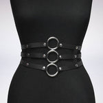 Women Black Leather Waist Belts Sexy Body Harness 3 Layer PU Metal Hoop Patchwork Rivet Belt for Lady - Heritage cosmetics and beauty care