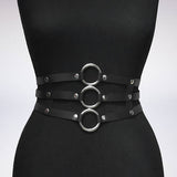 Women Black Leather Waist Belts Sexy Body Harness 3 Layer PU Metal Hoop Patchwork Rivet Belt for Lady - Heritage cosmetics and beauty care