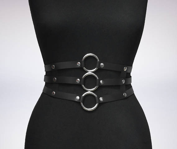 Women Black Leather Waist Belts Sexy Body Harness 3 Layer PU Metal Hoop Patchwork Rivet Belt for Lady - Heritage cosmetics and beauty care