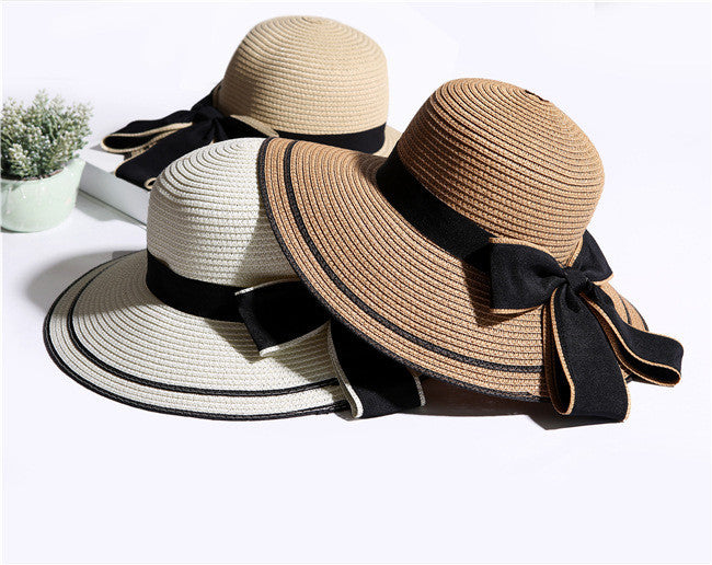 Sun Hat Big Black Bow Summer Hats For Women Foldable Straw Beach Panama Hat Visor Wide Brim Femme Female New - Heritage cosmetics and beauty care