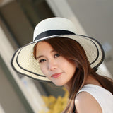 Sun Hat Big Black Bow Summer Hats For Women Foldable Straw Beach Panama Hat Visor Wide Brim Femme Female New - Heritage cosmetics and beauty care