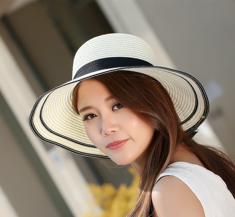 Sun Hat Big Black Bow Summer Hats For Women Foldable Straw Beach Panama Hat Visor Wide Brim Femme Female New - Heritage cosmetics and beauty care