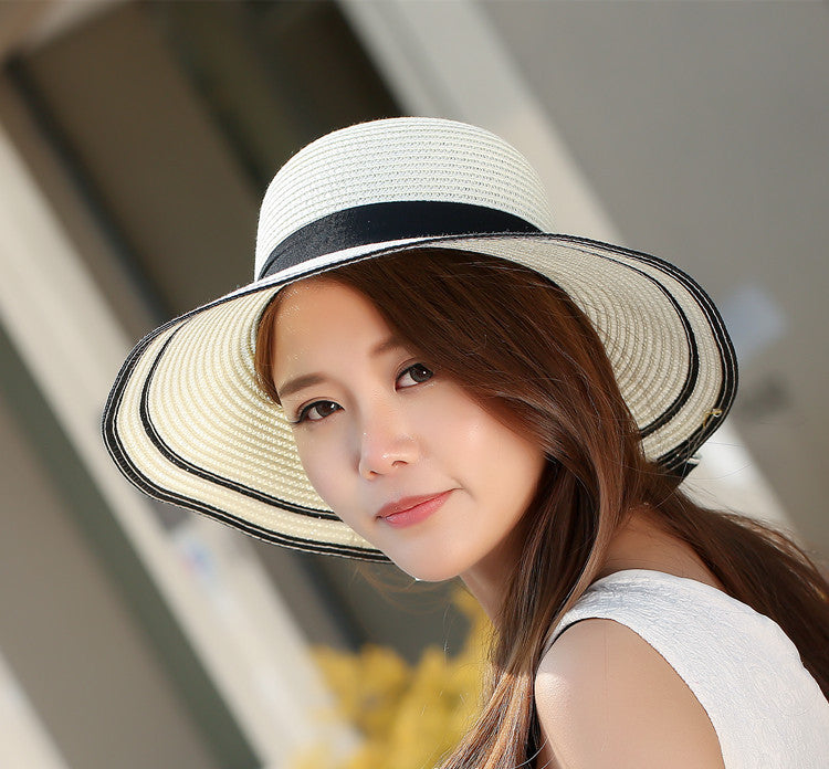 Sun Hat Big Black Bow Summer Hats For Women Foldable Straw Beach Panama Hat Visor Wide Brim Femme Female New - Heritage cosmetics and beauty care