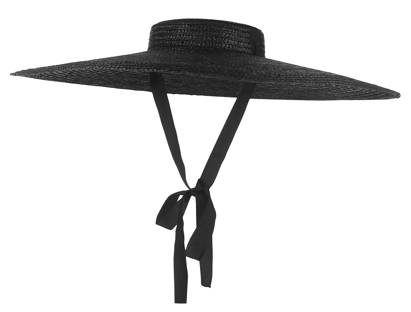 GEMVIE Black Wide Brim Flat Top Straw Hat Summer Hats For Women Ribbon Beach  Boater Fashionable Sun Hat With Chin Strap - Heritage cosmetics and beauty care