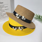 Parent-child Sun Hat Cute Children Sun Hats Pearl Bow Hand Made Women Straw - Heritage cosmetics and beauty care