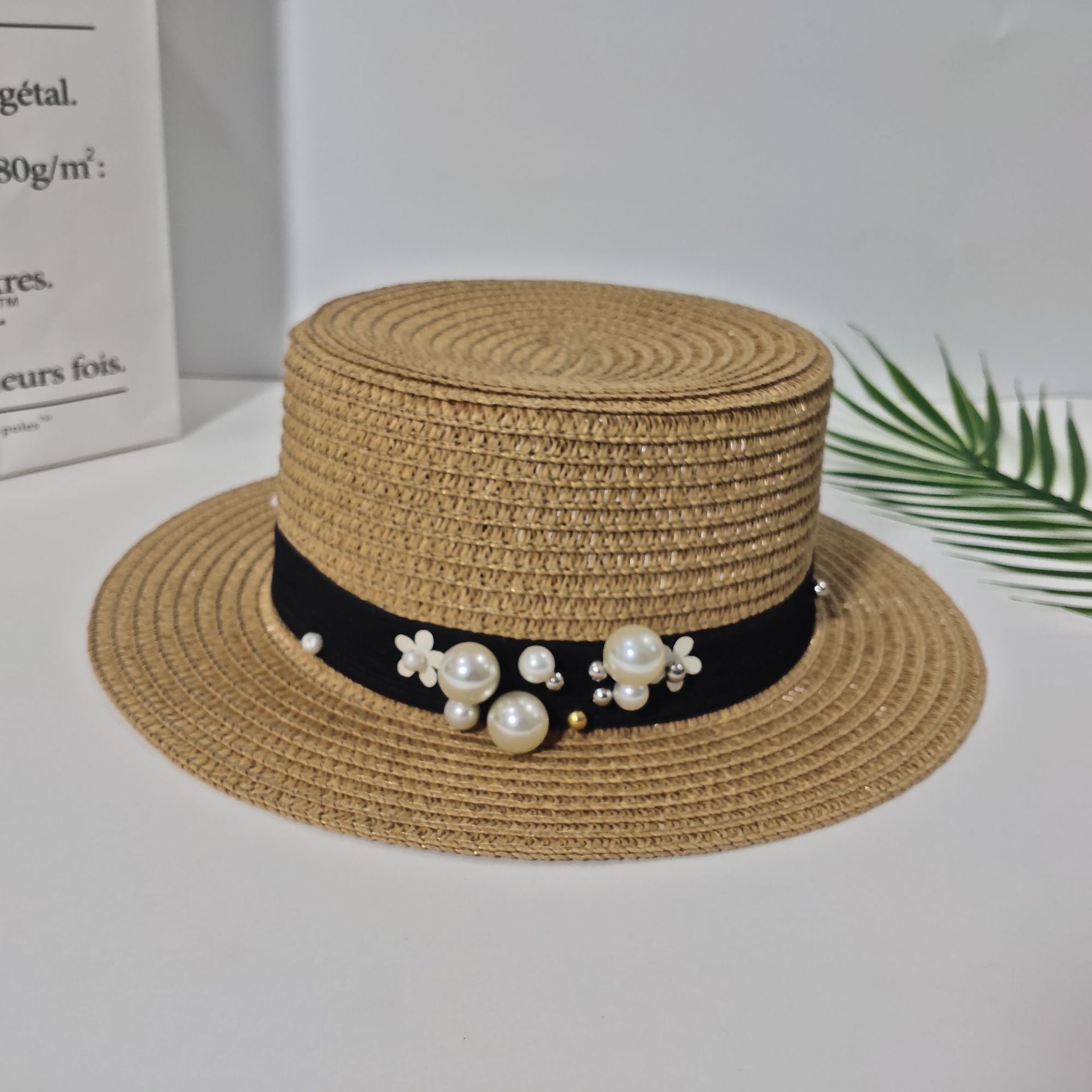 Parent-child Sun Hat Cute Children Sun Hats Pearl Bow Hand Made Women Straw - Heritage cosmetics and beauty care