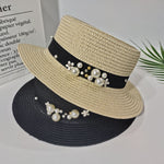 Parent-child Sun Hat Cute Children Sun Hats Pearl Bow Hand Made Women Straw - Heritage cosmetics and beauty care