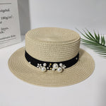 Parent-child Sun Hat Cute Children Sun Hats Pearl Bow Hand Made Women Straw - Heritage cosmetics and beauty care