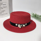 Parent-child Sun Hat Cute Children Sun Hats Pearl Bow Hand Made Women Straw - Heritage cosmetics and beauty care