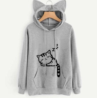 Female Women Casual Hoodies Sweatshirt Long Sleeve Hoody Cute Ears Printed Hoodies Tracksuit outerwear Sweatshirt - Heritage cosmetics and beauty care