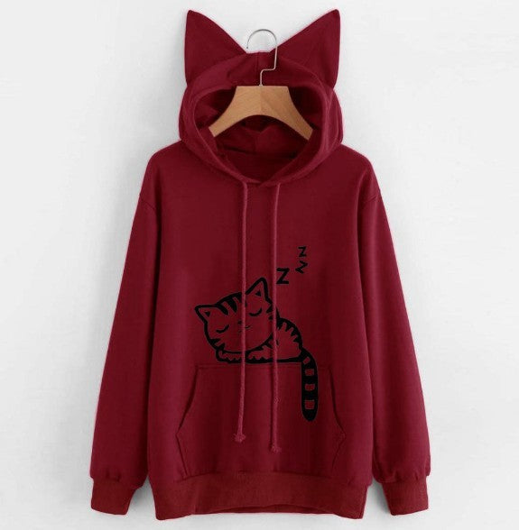 Female Women Casual Hoodies Sweatshirt Long Sleeve Hoody Cute Ears Printed Hoodies Tracksuit outerwear Sweatshirt - Heritage cosmetics and beauty care