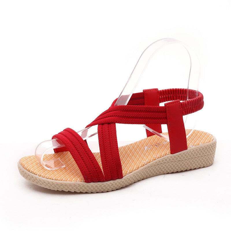 Women's Flat Fish Mouth Sandals Solid Color Elastic Band Roman Sandals - Heritage cosmetics and beauty care