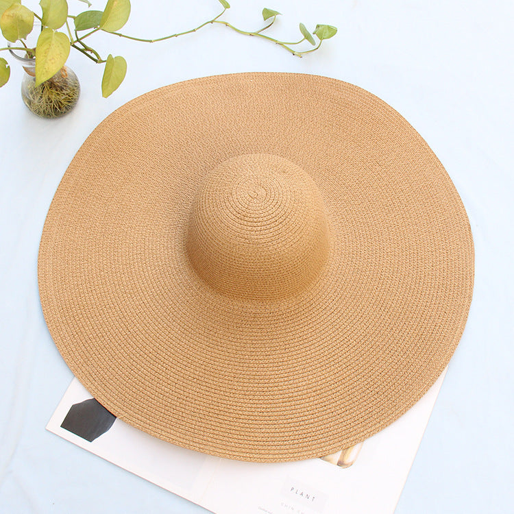 25CM Wide Brim Oversized Beach Hats For Women Large Straw Hat UV Protection - Heritage cosmetics and beauty care