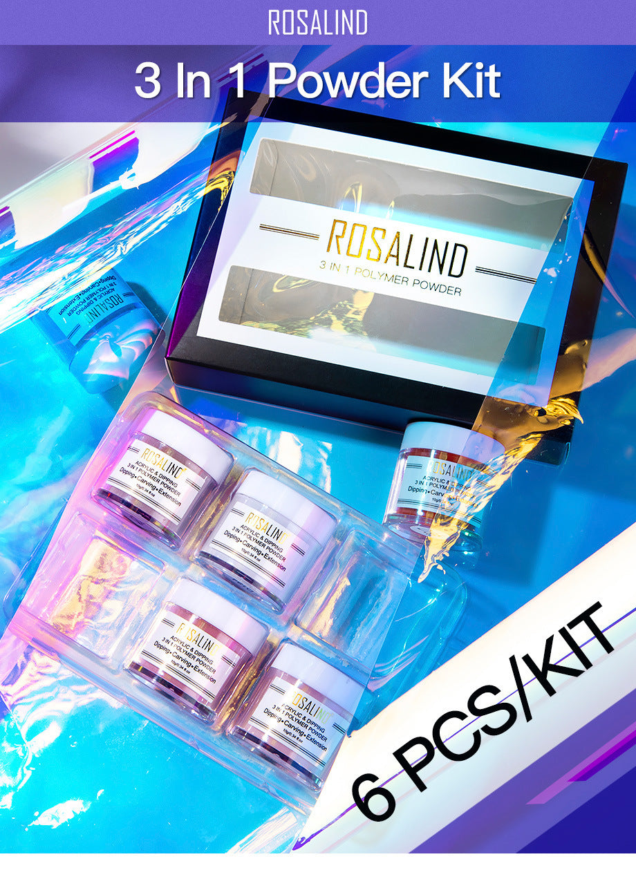 Rosalind nail supplies oem 3 in 1 polymer powder kits wholesale dipping powder nail acrylic powder set for nail art design - Heritage cosmetics and beauty care