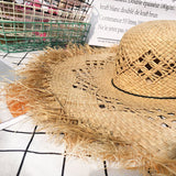 Women Summer Natural Raffia Straw Hat Girl Fashion Ribbon Floppy Shading Panama Wide Brim Sun Hats Vacation Travel Beach Hat - Heritage cosmetics and beauty care