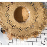 Women Summer Natural Raffia Straw Hat Girl Fashion Ribbon Floppy Shading Panama Wide Brim Sun Hats Vacation Travel Beach Hat - Heritage cosmetics and beauty care