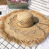 Women Summer Natural Raffia Straw Hat Girl Fashion Ribbon Floppy Shading Panama Wide Brim Sun Hats Vacation Travel Beach Hat - Heritage cosmetics and beauty care